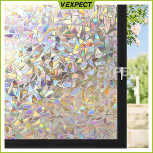 Window Film Sticker 3D Rainbow Window Tinted Sticker Film Removable Non-Adhesive Decorative Glass Film Sticker for Home Kitchen School Office Heat Control Anti UV