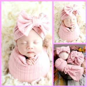 sandy3Pieces Blanket Headband Ribbon Hat  for Newborn Baby  - 0 to 1 year old - excellent quality  - made of imported fabric  - textured fabric - made of soft fabric - fabric from abroad