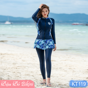 Đồ Bơi Đôi Big Size Dài Tay & Quần Dài Chống Nắng 3-4 chi tiết bộ bơi size đại có áo khóa kéo dễ mặc cỡ lớn đến 125kg thun lạnh Lycra dày mịn mát | BN119 & KT119