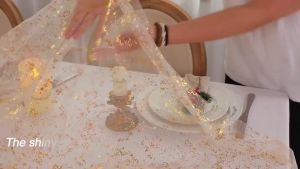 Table Cloth Semi-Sheer Soft Mesh Elegant Hot Stamping Shiny Table Decoration for Festival Event