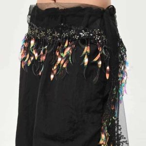 GENENIC Y2K Jazz Dance Hip Scarf Hip-hop Jeans Decor Tassels Belt Fashion Shirt Extender Sequin Waistband Streetwear