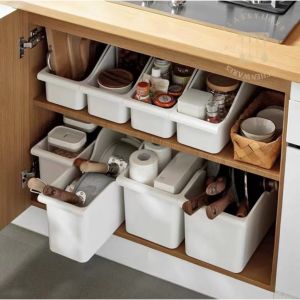 Kitchen Pot Storage Pot Cover Rack Shelf Plastic Pot Storage Rack Cabinet Storage Box