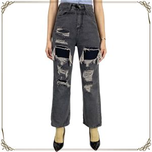 Celana Kulot Panjang Wanita Model Stretch Ripped Jeans Highwaist / Celana Denim Women Kekinian SE P614