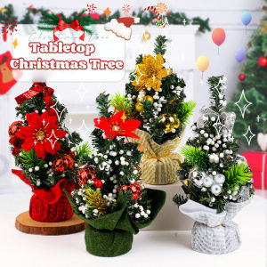 Mini Tabletop Christmas Tree with Ribbon Bow 20cm Artificial Christmas Pine Trees Decor