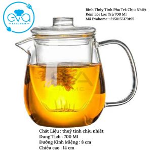 Bình Lọc Trà Kẻ Sọc Thuỷ Tinh / Bình Pha Trà Kèm Lõi Lọc Thuỷ Tinh Chịu Nhiệt Sọc Thẳng Striped Teapot 700 ML