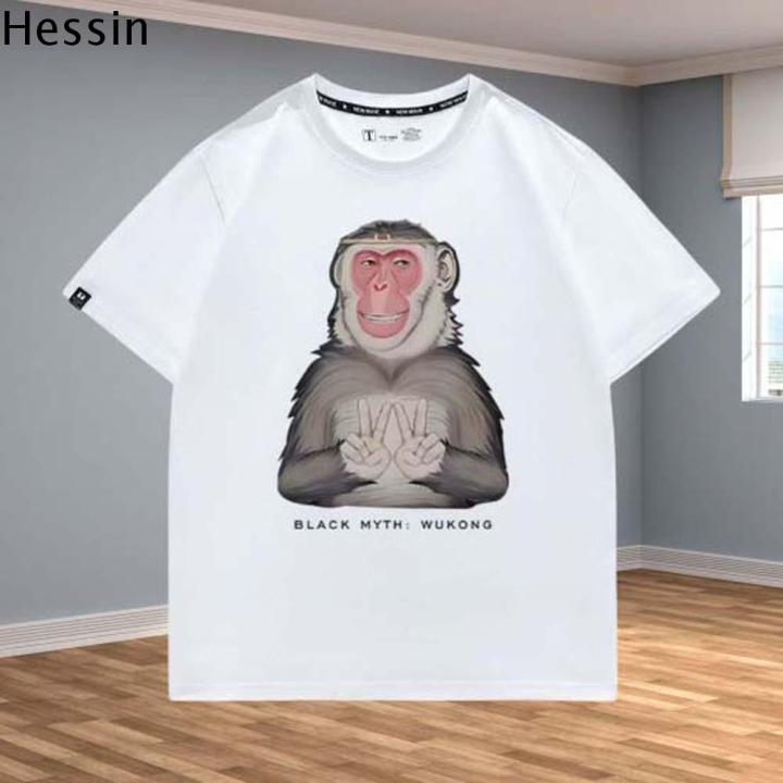 HESSIN Cotton Black Myth Wukong T-Shirts 3A Game Black White Black Myth ...