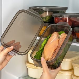 TREASUY Microwavable Fresh-keeping Boxes Transparent Square Food Sealed Plastic Box Easy-Clean Thickened Food Storage Container Home