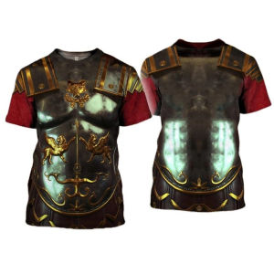 [Local Stock] HBESTY Halloween Christmas 3D Print Knight Armor Cosplay T-shirt for Men New in Mens Casual O-neck Short Sleeve T Shirts Streetwear Funny Tee Shirt Tops