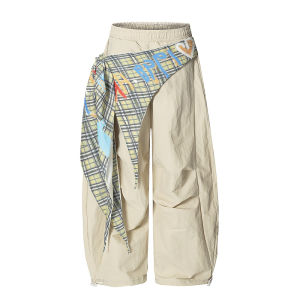 [Fart curtain splicing jazz dance wide-leg pants]กางเกงขายาวเอวสูงสไตล์ฮิปฮอปสไตล์แจ๊สแดนซ์ย้อนยุคแบบอเมริกันในช่วงฤดูร้อน