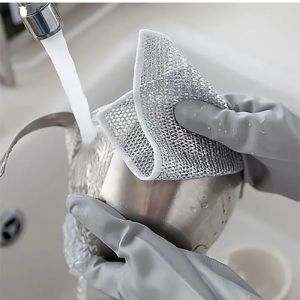 Non-Stick Oil Iron Dishrag Double-Sided Steel Wire Dishcloths Pot Dish Washing Cloth 1 Pc
