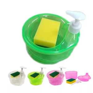 Tempat Sabun Cair Cuci Piring Bentuk Bulat Soap Pump Dispenser 2in1 1000ml + Sponge Wadah Sabun Viral [BISA COD]