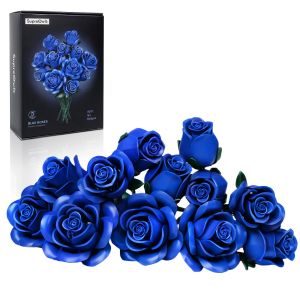 Blue Rose Flower Building Block Set Artificial Rose Wedding Decoration Flower Brick Toy Birthday Gift Valentines Day Gift for Adults.