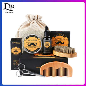 Dearbeauty 5Pcs/Set Men Beard Grooming Kit 5-in-1 Mustache & Beard Styling Tools Beard Oil Beard Balm Beard Brush Bead Comb Beard Care Set Gift
