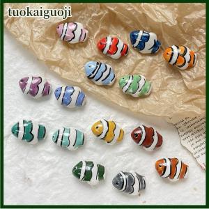 tuokaiguoji 1Pc Stripe Painted Cute Small Fish Beads Charms Spacer Loose Beads For Jewelry Making DIY Bracelet Accessories
