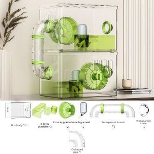 SAVVYSHELF Transparent Hamster Villa 2 Layers Acrylic Golden Bear House Luxury Modern Design Hamster Cage Little Pet Furniture
