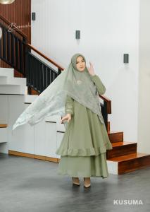 Gamis Set Hijab MALAY KUSUMA By Bermerks Bahan Ceruty Babydoll Terbaru Mewah Elegan All Size