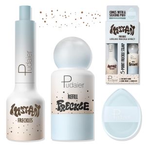 4X Refill Waterproof Freckle Stamp Pen withFreckles Makeup Puff    Instantly Done Natural Look Long Lasting Sun-Kissed Faux Freckles Sweatproof 5-Dot Design