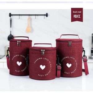 【ShopWithJoy】Oxford Cloth Portable Insulated Round Thermal Cooler Lunch Box Storage Bag Picnic Lunch Box Bento Bag