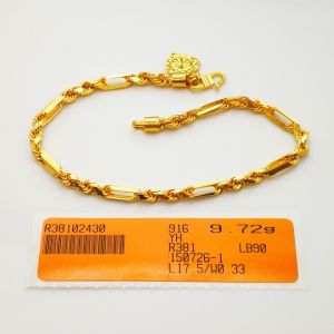 Yon Hing Rantai Tangan Pintal Kendi Padu 9.72g Emas 916