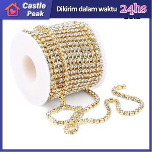 10m/2mm Rantai Cakar Berlian Imitasi Diamond String Gold Perak Untuk Aksesoris Perhiasan