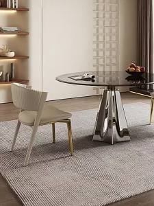 Tempered Glass Round Table Italian Light Luxury Small Apartment Household Restaurant Round Dining Table Chairs Set Coffee Table Combination Commercial Leisure Negotiation