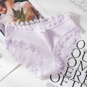 OK Bra ผู้หญิงกางเกงผ้าฝ้ายลูกไม้ยืดน่ารักสไตล์เกิร์ลลี่ปลอดภัยต่อสุขภาพต้านเชื้อแบคทีเรียกลางเอวกางเกง