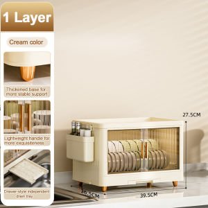 Kitchen Plastic Dish Cabinet Foldable Dish Drainer Drying Rack Aesthetic With Cover For Plates Bowls
