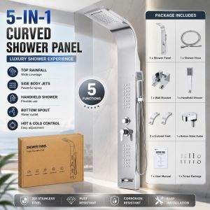 【Local shipping】DEKES 5-in-1 shower panel stainless steel elegant five function massage bathroom set