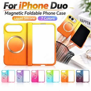 NEXTYOO Liquid Silicone ic Foldable Phone Case Matte Finish Shockproof Gradient Phone Cover Luxury Full Wrap PC Protective Shell for iPhone Duo