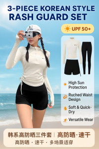 3PCS Long Sleeve Rash Guard Swimwear Set | UPF50+ Sun Protection | Beach Surf Yoga Modest Swimsuit