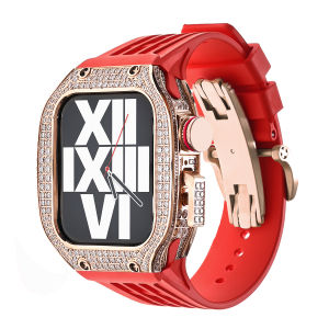 Luxury Modification Mod Kit for Apple Watch Series 9 8 7 6 SE 5 4 45mm 44mm Case Mod Kit Diamond-set Titanium Alloy Metal Bezel Frame Rubber Starp for iwatch Series 9 8 7 6 5 4 SE 44mm 45mm Accessories Band Metal Bow Watch Buckle 44mm 45mm Silicone Band