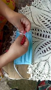 Konektor Masker Rajut Motif Padi