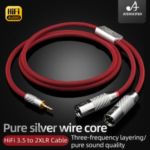 ATAUDIO 6N Pure Silver HiFi 3.5 to 2XLR Cable for Amplifier Computer Phone Stereo 3.5mm to 2XLR Male/Female 3Pin Audio Cable