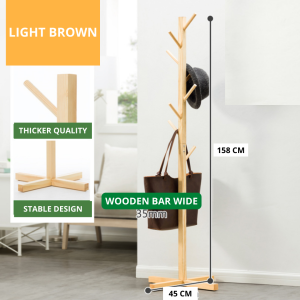 Solid Wood 8 Hooks Hanger Hanging Pole Penyangkut Baju Kayu Stand Rack Clothes Towel Bar Storage Shelf Tudung Tuala 衣柜衣挂