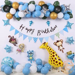Bộ trang trí sinh nhật xe lửa và thú hươu cao cổ có kèm ống bơm - Đồ trang trí tiệc thôi nôi - Bong bóng happy birthday - Chữ trang trí đầy tháng - Tiệc sinh nhật cho bé trai bé gái cute - Set bóng trang trí party sự kiện