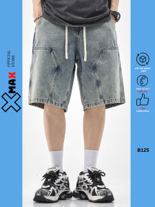 Quần short jean nam túi hộp Xmax lưng chun co giãn ống rộng quần đùi nam lửng cargo pant cạp chun co rút B125