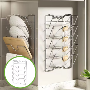 1pcs Five-Layer Wall Mounted Pot Lid Rack Multifunctional Hanging Pan Cover Storage Organizer for Kitchen