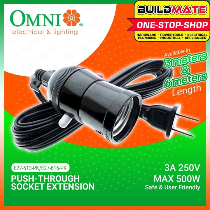 Omni Push Through Socket Bulb Extension Cord E27613 3m E27616 6m