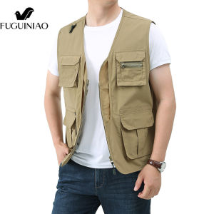 Fuguiniao Mens Cotton Casual Vest Mountaineering Outdoor Sports