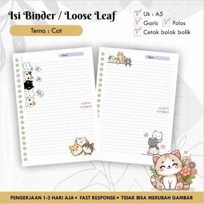 Isi Binder / Loose leaf gambar A5 Tema CAT / Refill Map Binder / Garis Polos