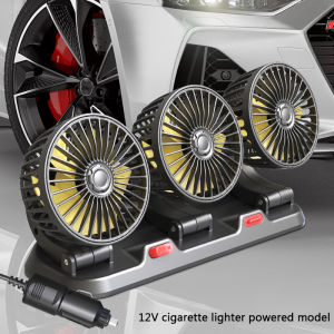 3-Head Car Cooling Fan - 2-Speed Adjustable 360° Rotating Cigarette Lighter Plug Powerful Airflow for Vehicles Truck and SUVs
