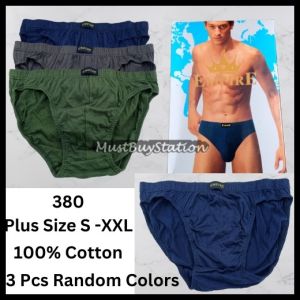 MBS Empire -380 Plus Size S - XXL Men Briefs Underwear 100% Cotton (3 Pcs Random Colors)