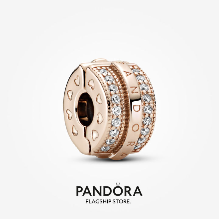 Pandora 14k Rose Gold Plated Sparkling Pave Lines Logo Clip Charm Lazada Lazada
