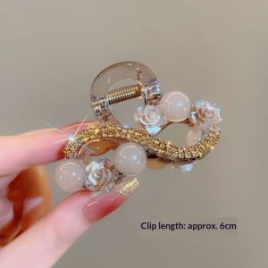 YZLong Elegant Floral Rhinestone Hair Claw with Pearl Accents for Stylish Half-Up Hairstyles