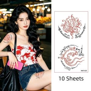 TEWUB 10 Sheets Fake Thai Culture Tattoo Stickers Water Transfer Decals Instant Body Art Sticker Gecko Waterproof Temporary Tattoo Finger Hand Legs Arm