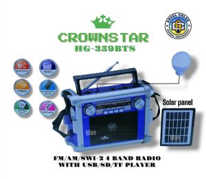 CROWNSTAR HG-359BTS Rechargeable Solar AM/FM/SW Bluetooth Radio With USB/TF