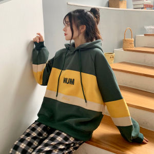 Lengan Panjang Jaket Sweater Hoodie Atas Sweater Wanita Hoodie Longgar Jaket Patchwork Bordir Huruf