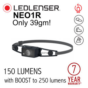LEDLENSER NEO1R 150 Lumens Boost 250 Lumens / Rechargeable Only 39gm Front Red Light IP67 Jogging Urban Outdoor Activity Led Head Lamp