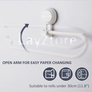 Kitchen Towel Holder with Suction Cup Wall Mounted Tissue Paper KicthenTowel Holder Dishcloth Hooks Self Adhesive No drlling & Removable