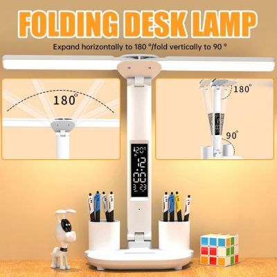 Đèn học LED bảo vệ mắt, đèn học để bàn với công tắc cảm ứng, đen học để bàn Tricolor ánh sáng đồng hồ, Đèn học ký túc xá sinh viên